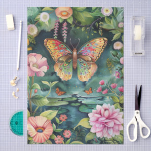 Elegant Oriental Garden Themed Decoupage Crafting Tissue Paper