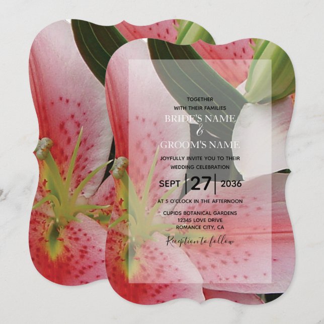 Elegant Oriental Lilies Wedding Invitations (Front/Back)