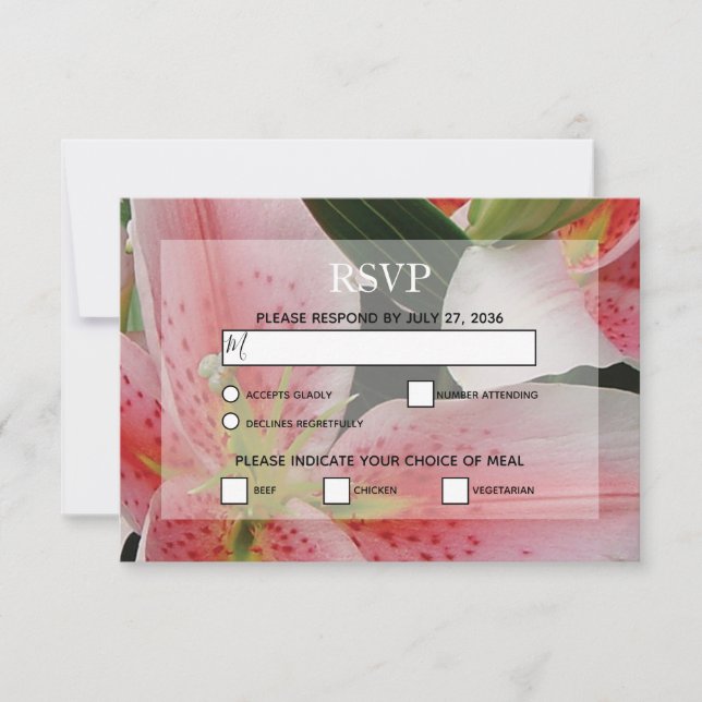 Elegant Oriental Lilies Wedding RSVP Cards (Front)