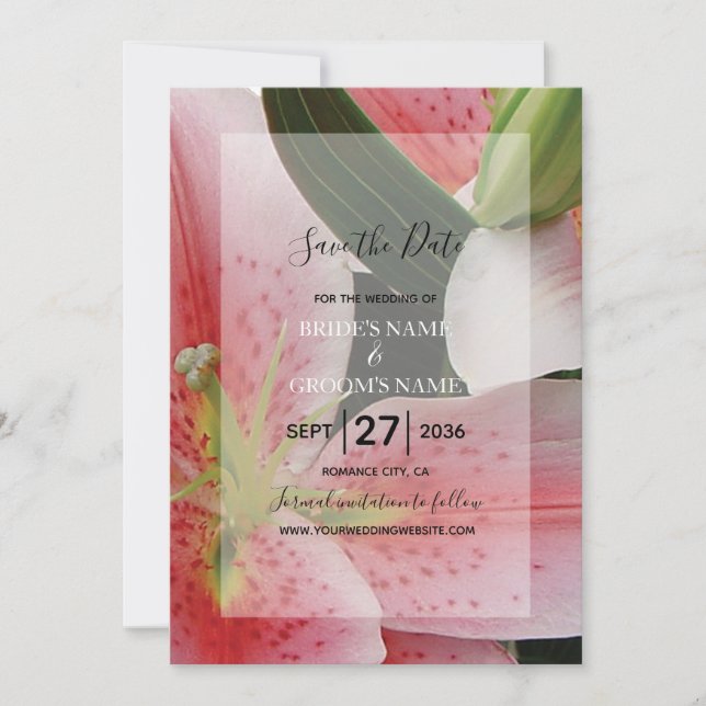 Elegant Oriental Lilies Wedding Save The Date (Front)
