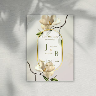 Elegant Oriental Magnolia Wedding Save the Date Announcement