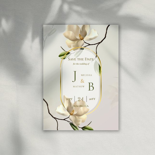 Elegant Oriental Magnolia Wedding Save the Date Announcement (Elegant Oriental Magnolia Wedding Save the Date Card)