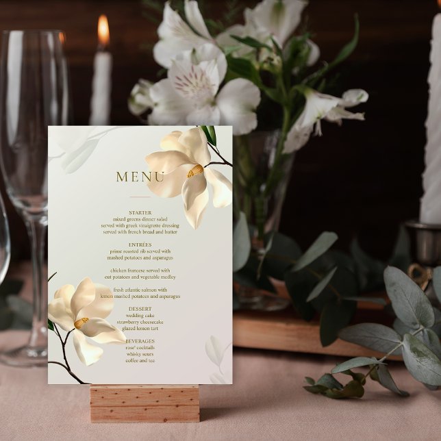 Elegant Oriental Magnolia Wedding Table Menu Card (Elegant Oriental Magnolia Wedding Table Menu Card)
