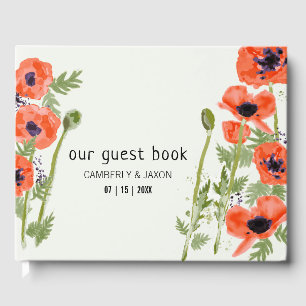 Elegant Oriental Orange Poppy Flowers Guest Book