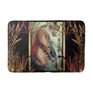 Elegant oriental tiger and bamboo elegant bath mat