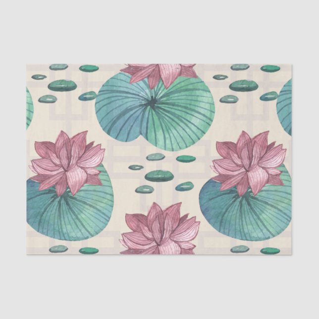 Elegant Oriental watercolor lotus painting Tissue Paper (Front)