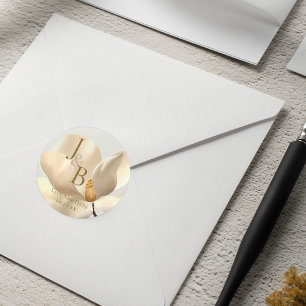 Elegant Oriental White Magnolia Save the Date Classic Round Sticker