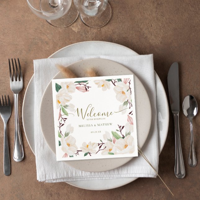 Elegant Oriental White Magnolia Wedding Napkin (Creator Uploaded)