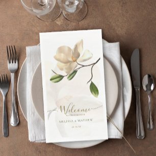 Elegant Oriental White Magnolia Wedding Napkin