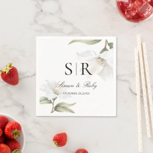 Elegant Oriental White Magnolia Wedding  Napkin