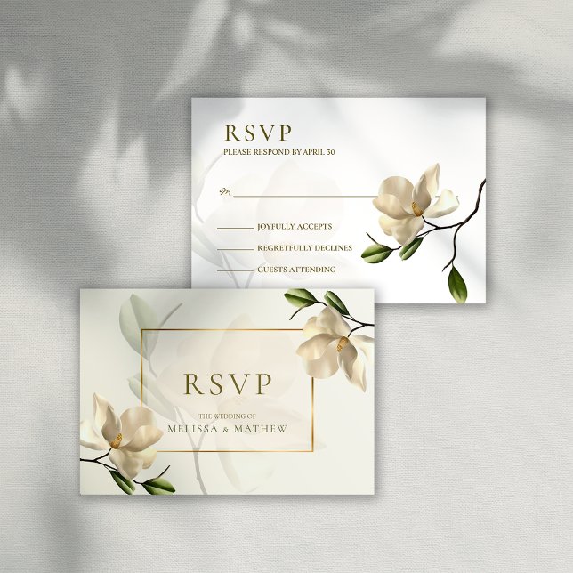 Elegant Oriental White Magnolia Wedding RSVP Card (Elegant Oriental White Magnolia Wedding RSVP Card)