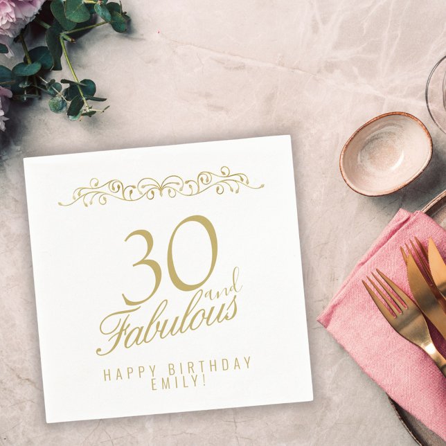 Elegant Ornament 30 and Fabulous 30th Birthday Napkin (Creator Uploaded)