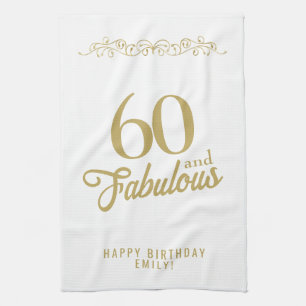 Elegant Ornament 60 and Fabulous 60th Birthday  Tea Towel