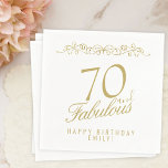 Elegant Ornament 70 and Fabulous 70th Birthday Napkin<br><div class="desc">Elegant Ornament 70 and Fabulous 70th Birthday Napkins. 70 and fabulous saying in trendy golden script and a gold ornament. Personalise it with your name and your age,  and make your own elegant birthday party napkins for a woman`s birthday party.</div>