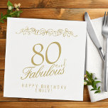 Elegant Ornament 80 and Fabulous 80th Birthday Napkin<br><div class="desc">Elegant Ornament 80 and Fabulous 80th Birthday Napkins. 80 and fabulous saying in trendy golden script and a gold ornament. Personalise it with your name and your age,  and make your own elegant birthday party napkins for a woman`s birthday party.</div>