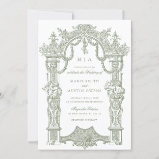 Elegant Ornament Border Frame Sage Wedding Invitation