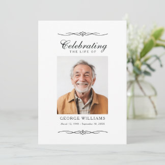 Elegant Ornament Celebration of Life Photo Funeral Invitation