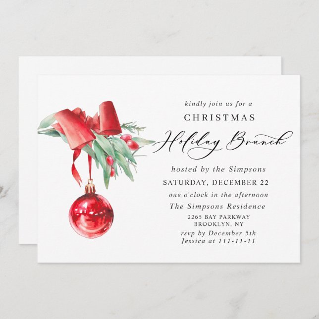 Elegant Ornament CHRISTMAS HOLIDAY BRUNCH Invitation (Front/Back)