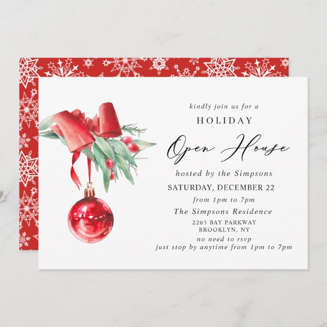 Elegant Ornament CHRISTMAS HOLIDAY OPEN HOUSE Invitation (Front/Back)
