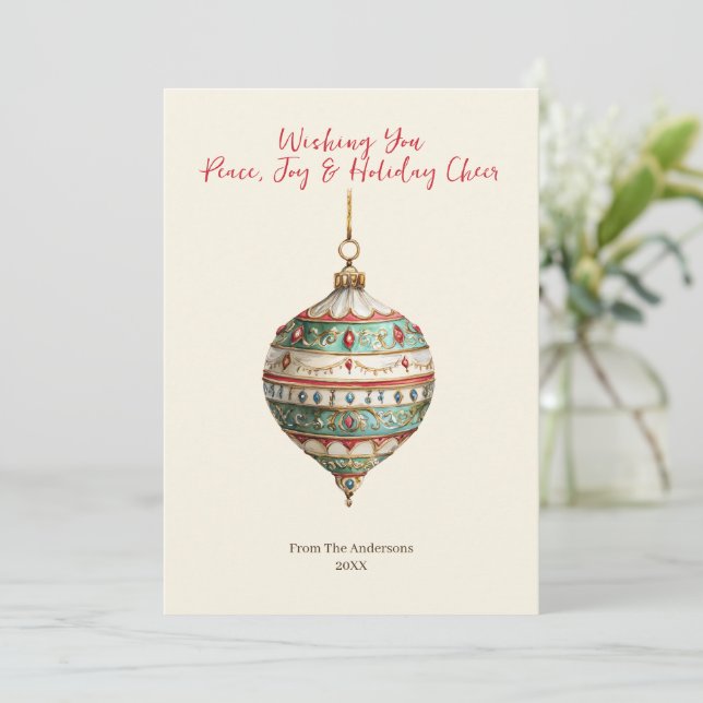 Elegant Ornament Christmas Photo Holiday Card (Standing Front)