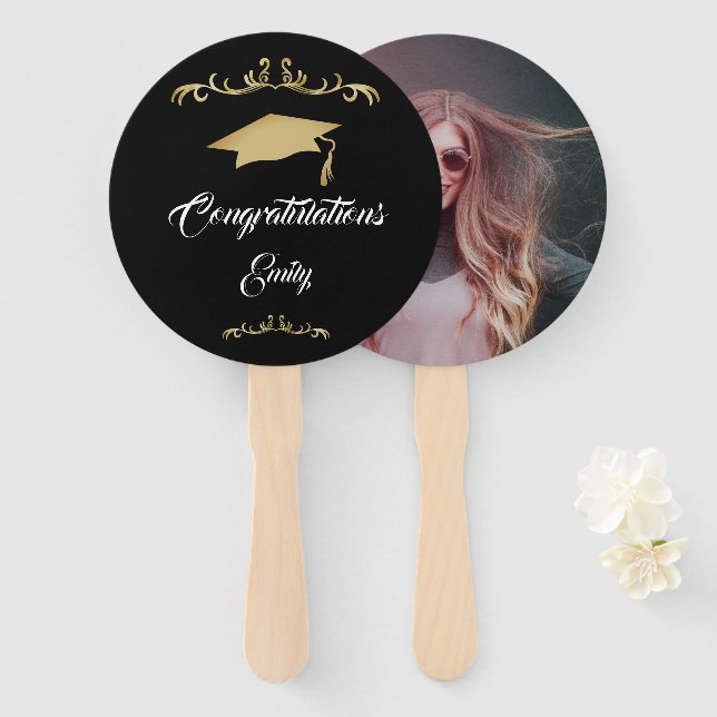Elegant Ornament Congratulations Graduate Photo Hand Fan (Front and Back)