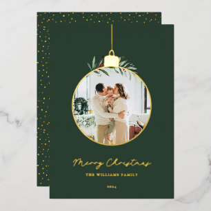 Elegant Ornament Merry Christmas Photo Foil Holiday Card