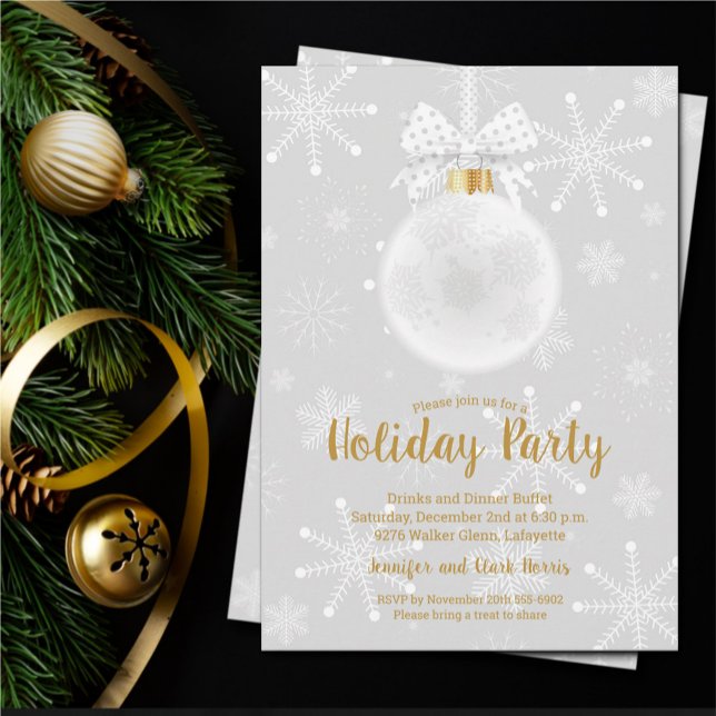 Elegant Ornament on Snowflakes Holiday Invitation (Creator Uploaded)