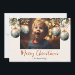 Elegant Ornament One Photo 2025  Holiday Card<br><div class="desc">This simple 2025 photo Christmas card features a festive watercolor evergreen and ornament design on a neutral background. Easily customise these cards using the personalisation feature.</div>