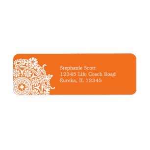 Elegant Ornament White/Orange Label Return Address Label