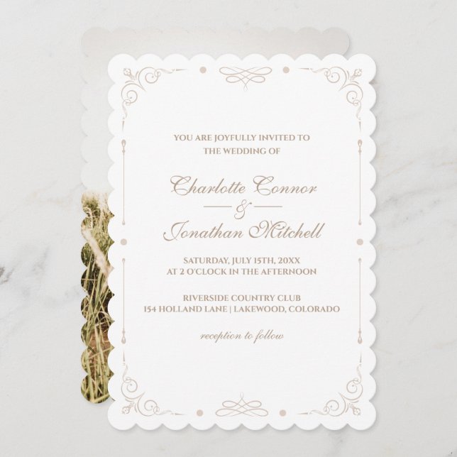 Elegant Ornamental Frame Photo Wedding  Invitation (Front/Back)