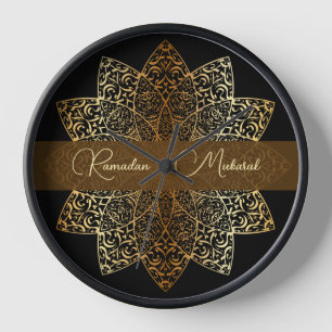 Elegant Ornamental Gold and Black Ramadan Mubarak Clock