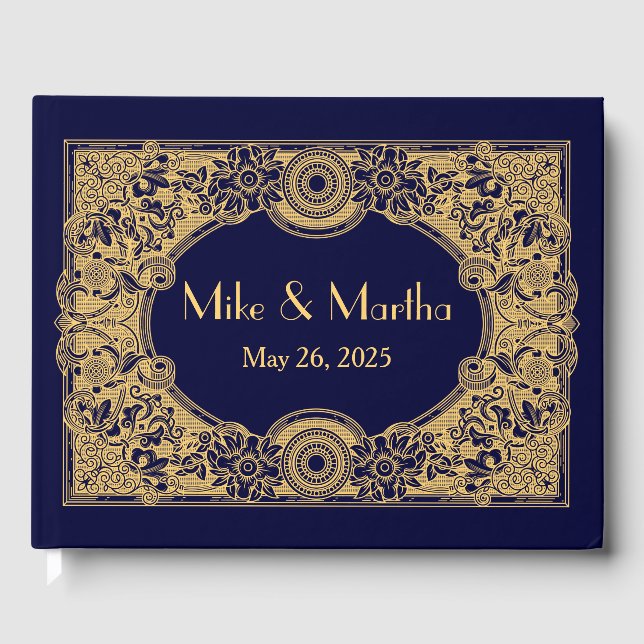 Elegant Ornamental Gold Frame Guest Book (Front)