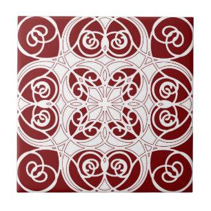 Elegant, ornamental, modern, burgundy, white ceramic tile