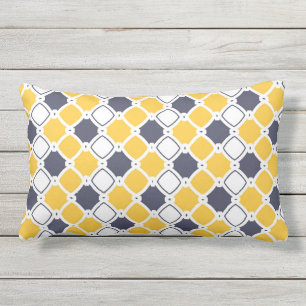 Elegant ornamental, white, navy blue, yellow lumbar cushion