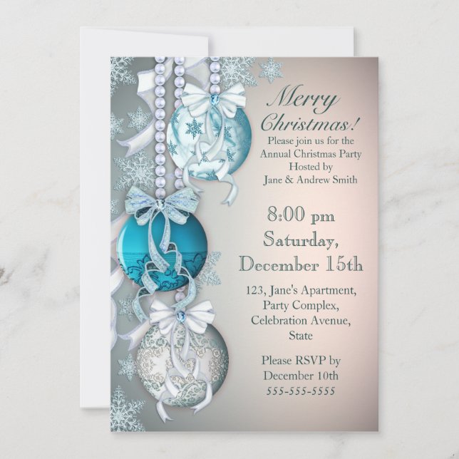 Elegant Ornaments Holiday Party Invitation (Front)