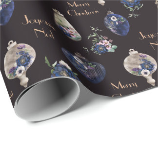 Elegant ornaments of champagne blush and navy wrapping paper