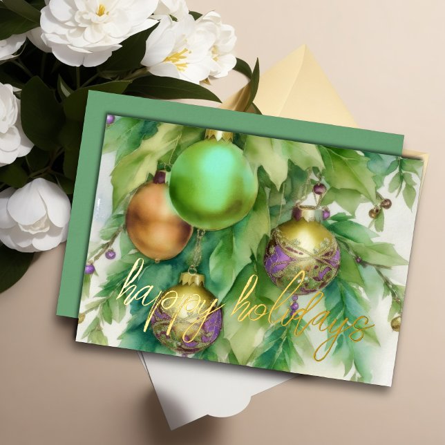 Elegant Ornaments Peach Mint Lavender Foil Holiday Card (Creator Uploaded)