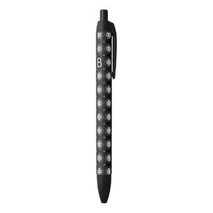 Elegant Ornate Black and White Pattern Monogram Ink Pen