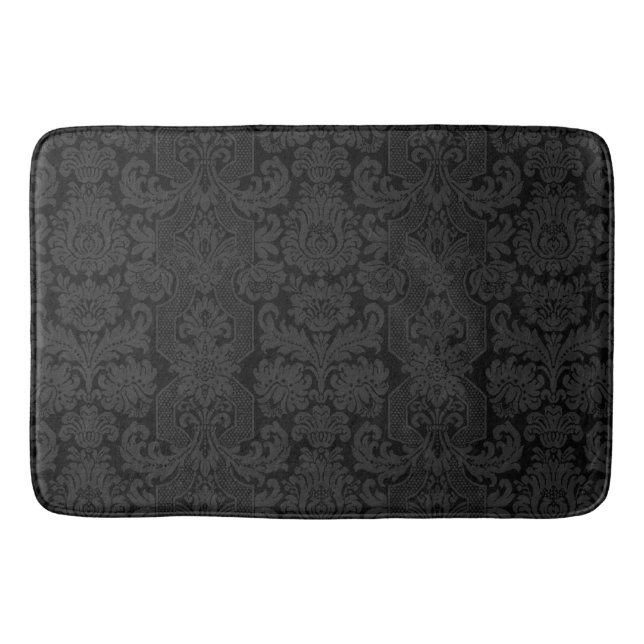 Elegant Ornate Black Victorian Damask  Bath Mat (Front)