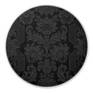 Elegant Ornate Black Victorian Damask  Ceramic Knob