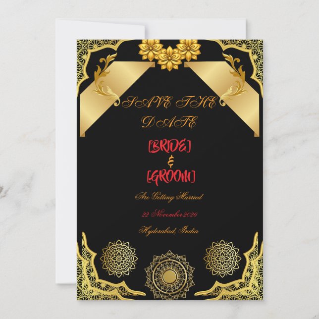 Elegant Ornate Black Wedding Pre Invite (Front)