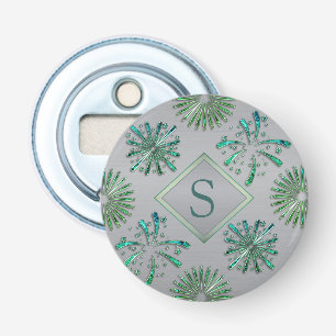 Elegant Ornate Blue Green Pattern Monogram Bottle Opener