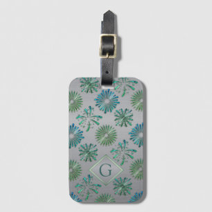 Elegant Ornate Blue Green Pattern Monogram Luggage Tag