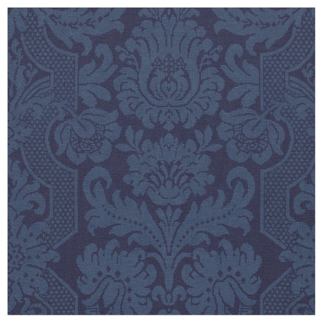 Elegant Ornate Blue Victorian Damask   Fabric (Close Up)