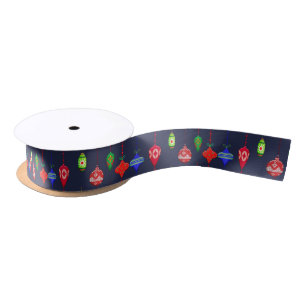 Elegant Ornate Christmas Tree Baubles Dark Blue Satin Ribbon