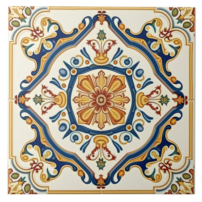 Elegant Ornate Colourful Spanish Ceramic Tile (Front)