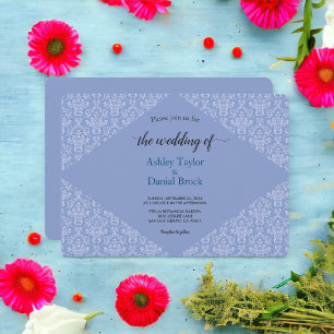 Elegant Ornate Damask Navy Blue Classic Wedding Invitation