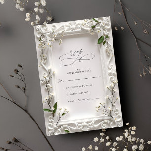 Elegant Ornate floral Green Leaves Wedding RSVP Card
