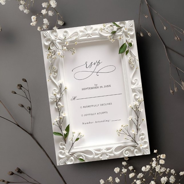 Elegant Ornate floral Green Leaves Wedding RSVP Card (Creator Uploaded)