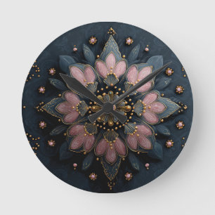 Elegant Ornate Floral Pattern with Gold Accents Round Clock
